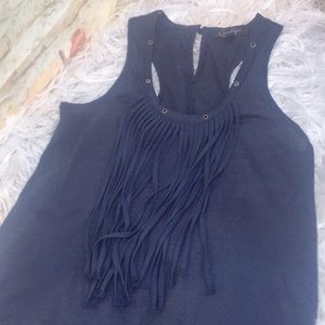 Women’s Scoop Neck Fringe Front Keyhole Back Tank
